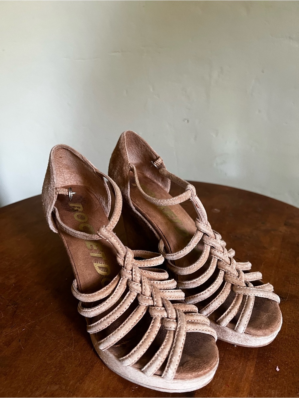 Rocket Dog Blush Taupe Strappy Platform Heels